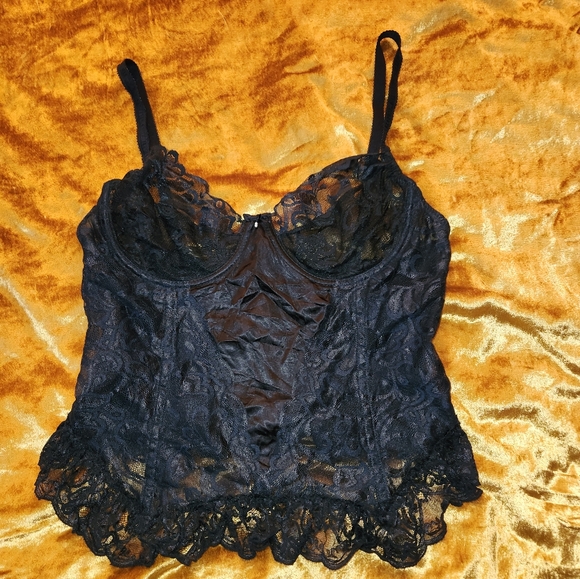 Vintage 1980s Black Satin & Lace Corset by Intimate Attitudes - Picture 4 of 14